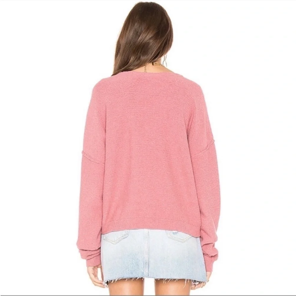 Free People Take Me Places Pink Oversized V-Neck Sweater Extra Small